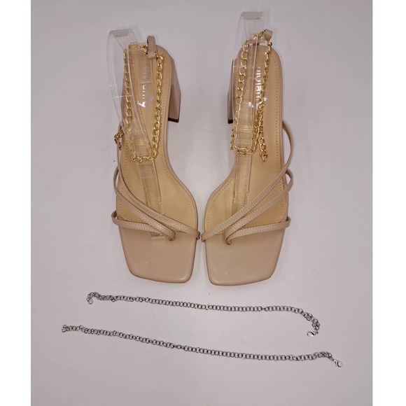 Vivian NY Women Taupe Low Block Heels Adjustable Silvertone/Goldtone Chains 10 - Picture 6 of 7